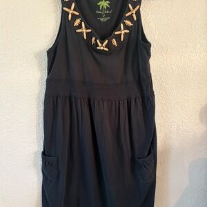 Navy Sleeveless Dress with Shell Accents